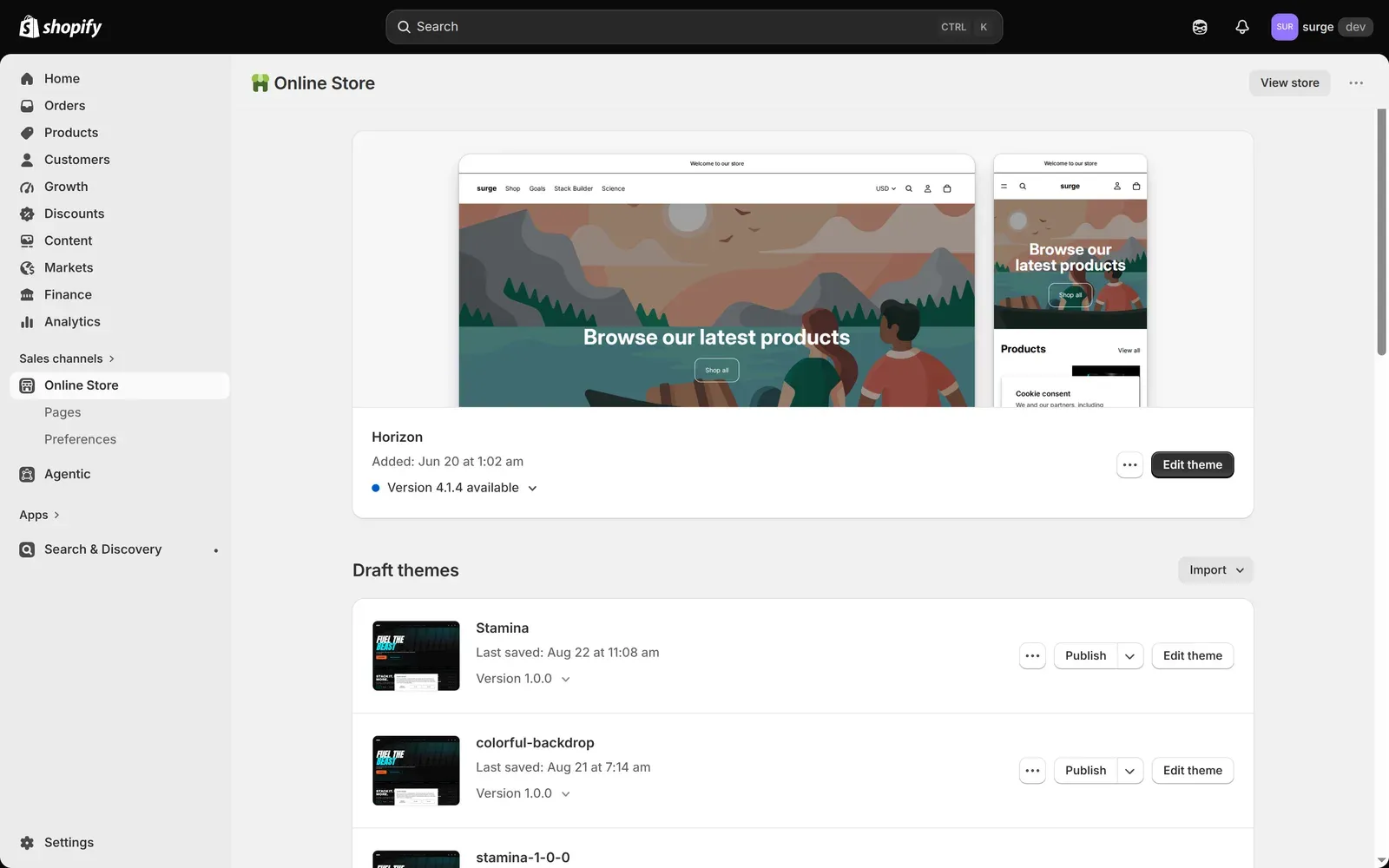 Shopify theme library with Stamina ready to customize